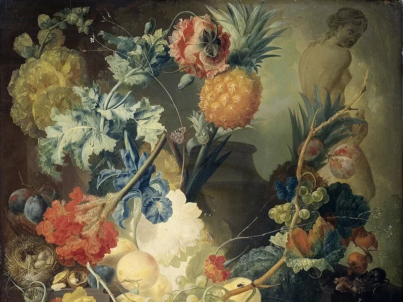 1744-Jan van Os - Natura morta con fiori, frutta e uccelli - Rijksmuseum, Amsterdam